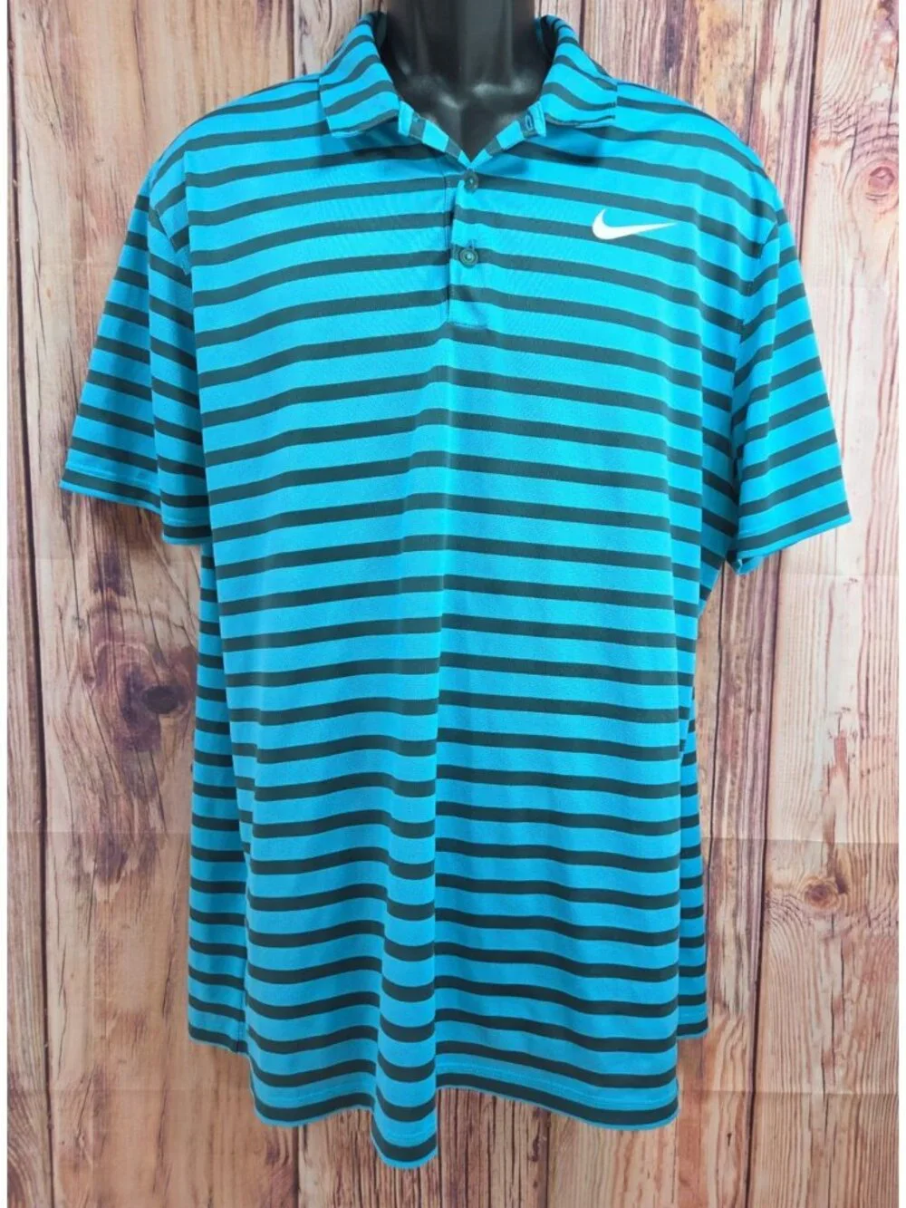 Nike Golf Striped Dri-Fit Polo Shirt XL Blue & Black Standard Fit Lightweight